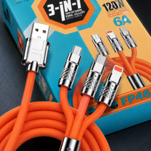 120W 3in1 Metal Uçlu Hızlı Şarj ve Data Kablosu