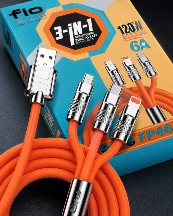 120W 3in1 Metal Uçlu Hızlı Şarj ve Data Kablosu